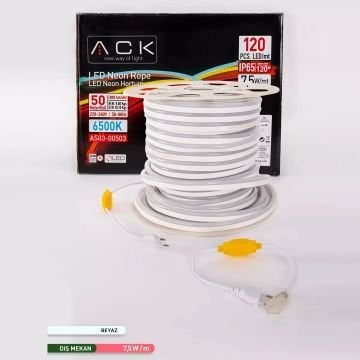 ACK AS03-00503 220 Volt 7.5 Watt/Metre Neon Hortum Led - Beyaz Işık (6500K)) [50 Metre]