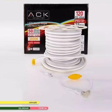 ACK AS03-00500 220 Volt 7.5 Watt/Metre Neon Hortum Led - Gün Işığı (3000K) [50 Metre]