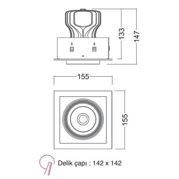 EGGE EGC-8142 Beyaz-Siyah Kasa Kare 42 Watt LED Mağaza Spotu (CREE LED) - Gün Işığı (3000K)