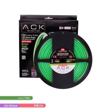 ACK AS03-00605 12 Volt 10 Watt/Metre Neon Hortum Led - Yeşil Işık [5 Metre]