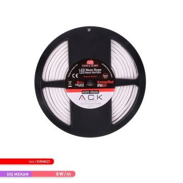 ACK AS03-00604 12 Volt 10 Watt/Metre Dimlenebilir Neon Hortum Led - Kırmızı Işık [5 Metre]