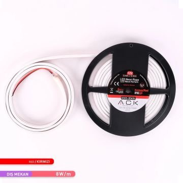 ACK AS03-00604 12 Volt 10 Watt/Metre Dimlenebilir Neon Hortum Led - Kırmızı Işık [5 Metre]