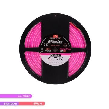 ACK AS03-00602 12 Volt 10 Watt/Metre Neon Hortum Led - Pembe Işık [5 Metre]