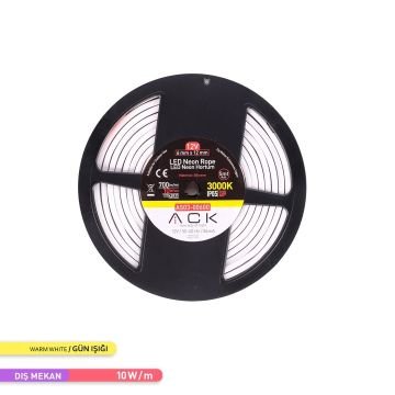 ACK AS03-00600 12 Volt 10 Watt/Metre Neon Hortum Led - Gün Işığı (3000K) [5 Metre]