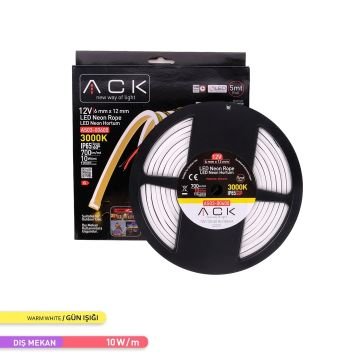 ACK AS03-00600 12 Volt 10 Watt/Metre Neon Hortum Led - Gün Işığı (3000K) [5 Metre]