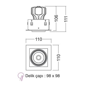 EGGE EGC-8124 Beyaz-Siyah Kasa Kare 24 Watt Üçlü LED Mağaza Spotu (CREE LED) - Gün Işığı (3000K)