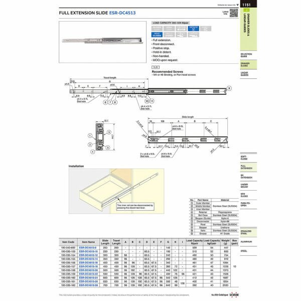 Sugatsune ESR-DC4513 Lamp Çekmece Rayı