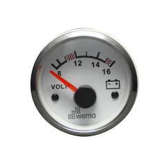 Voltmetre Analog Beyaz-Krom Ø52mm 12V 240-30ohm
