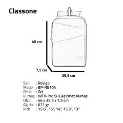 CLASSONE BP-RG104 Rovigo BP-RG100 WTXpro Su geçirmez Kumaş 15.6'' Notebook Laptop