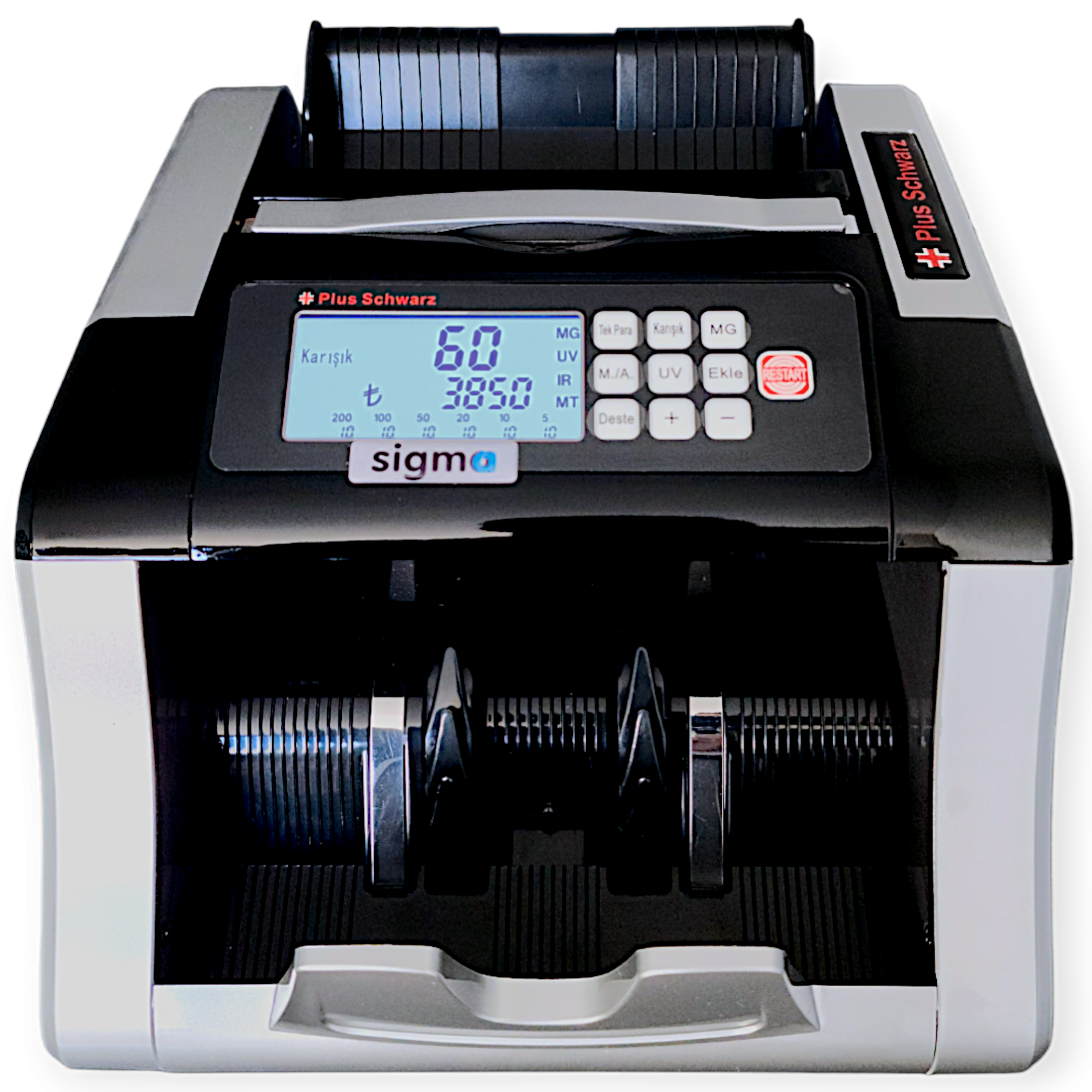 Sigma Plus Schwarz Para Sayma Makinesi | TL Karışık Sayım, Sahte Para Kontrolü, TFT Ekranlı