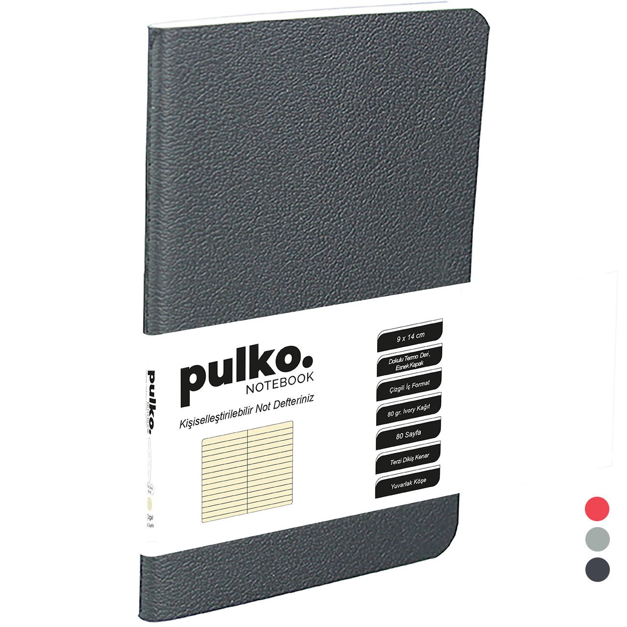 PULKO Notebook Not Defteri, (9x14cm), Terzi Dikiş, Esnek Kapak, 80 Sayfa, Krem Kağıt, Çizgili, 031,
