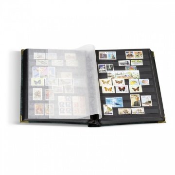 Leuchtturm Stamp Book CONFORT DE LUXE de fer d'angle S64, A4, 32 feuilles, 64 pages, sol noir