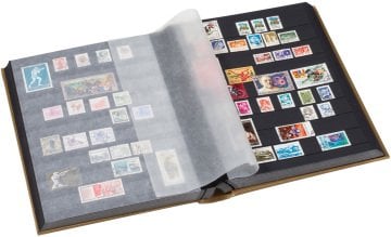 Leuchtturm Stamp Book METALLIC DELUXE S64, A4, 32 feuilles, 64 pages, noir étage