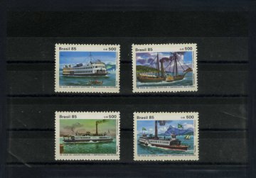 Bahadır Pul Evi, 1985, Brezilya, Gemiler, Rio de Jeneiro ile Niteros arsında Posta Seferlerinin 150.Yılı, 4 Pul Damgasiz Tam Seri