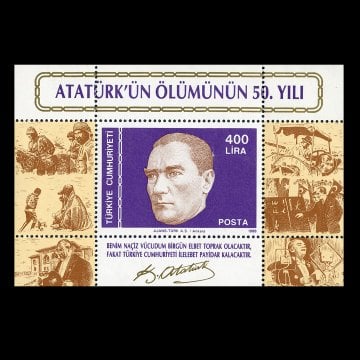 Atatürk'ün Ölümünün 50. Yılı Hatıra Bloğu (10 Kasım 1988)  - Türkiye Cumhuriyeti Pul Koleksiyonu