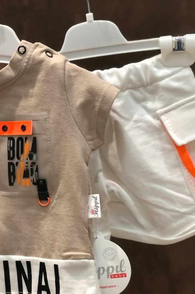 Hippıl Baby Original Baskılı Şortlu Takım Turuncu - 6 AY