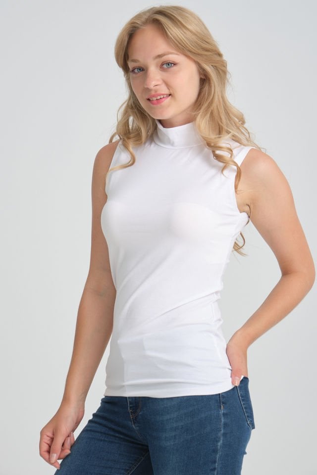 Örme Penye Dik Yaka Kolsuz Kurtarıcı Sıfır Kol Body Tunik