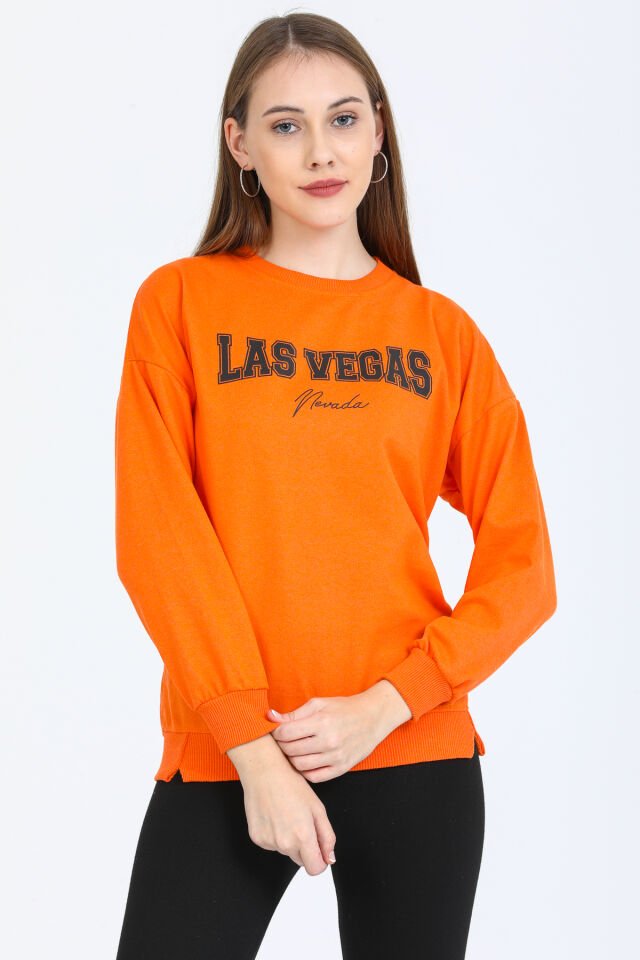 Las Vegas Baskılı Basic Kadın Sweat L - Turuncu