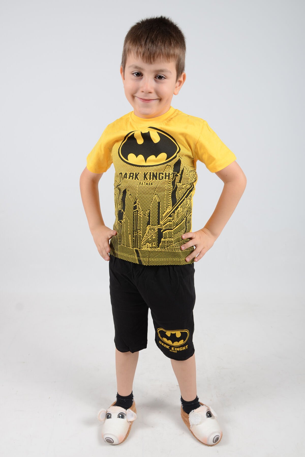 Baskılı Şortlu 9-12 Yaş Sarı Batman Çocuk İkili Takım