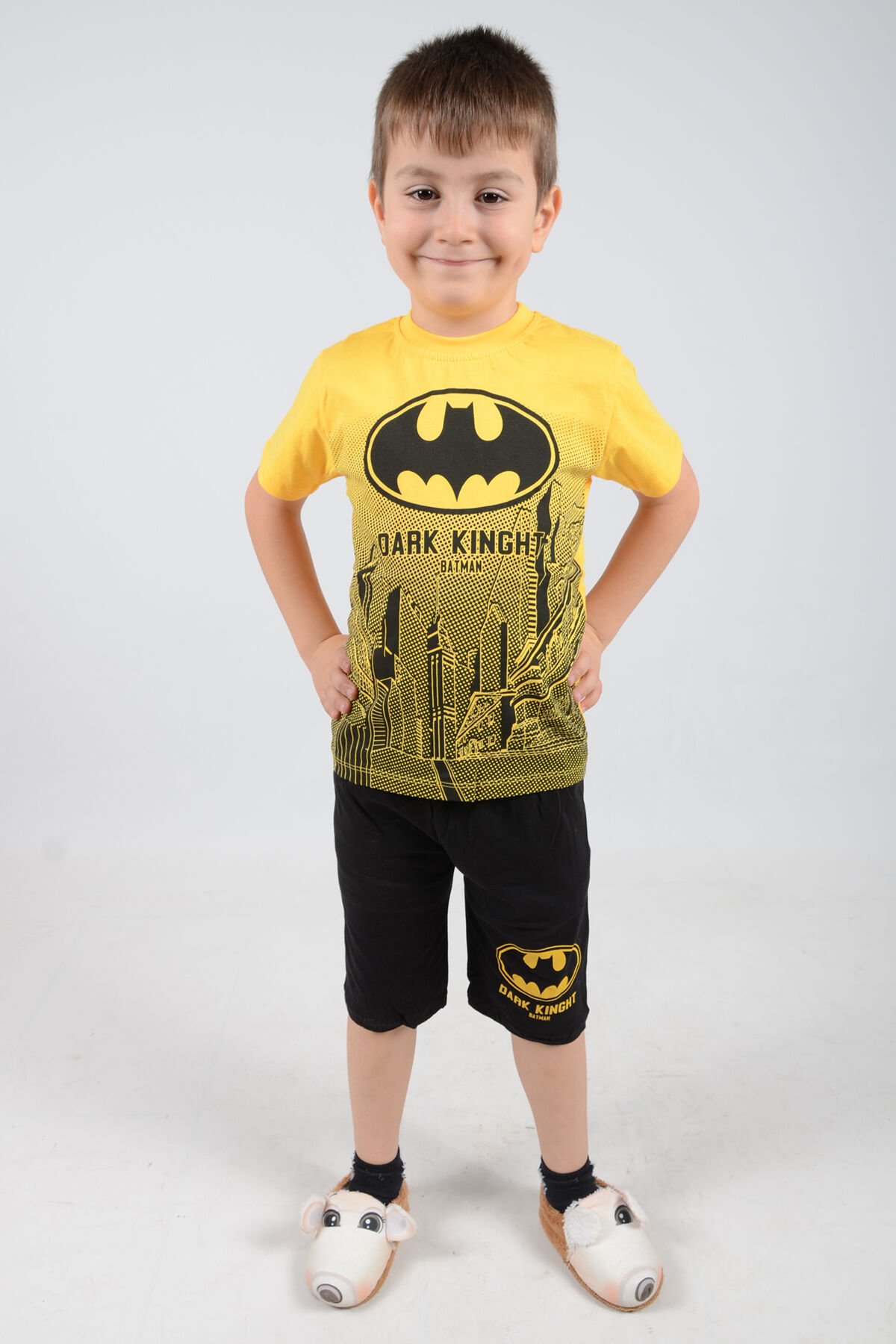 Baskılı Şortlu 9-12 Yaş Sarı Batman Çocuk İkili Takım