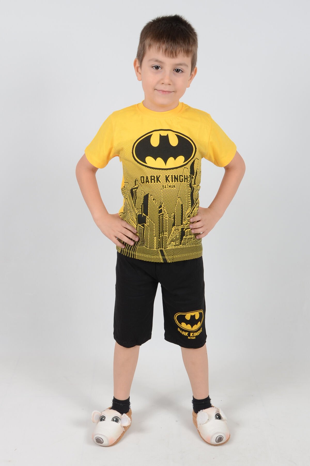 Baskılı Şortlu 9-12 Yaş Sarı Batman Çocuk İkili Takım