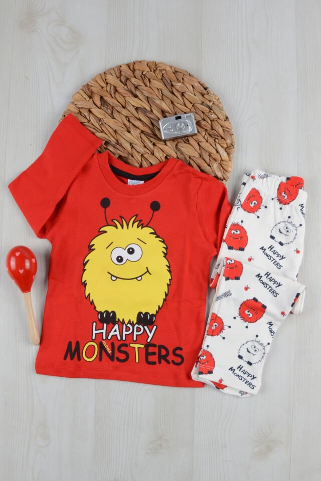 Şaşkın Figür Baskılı %100 Pamuk Lüx Çocuk İki Parça Pijama Takımı