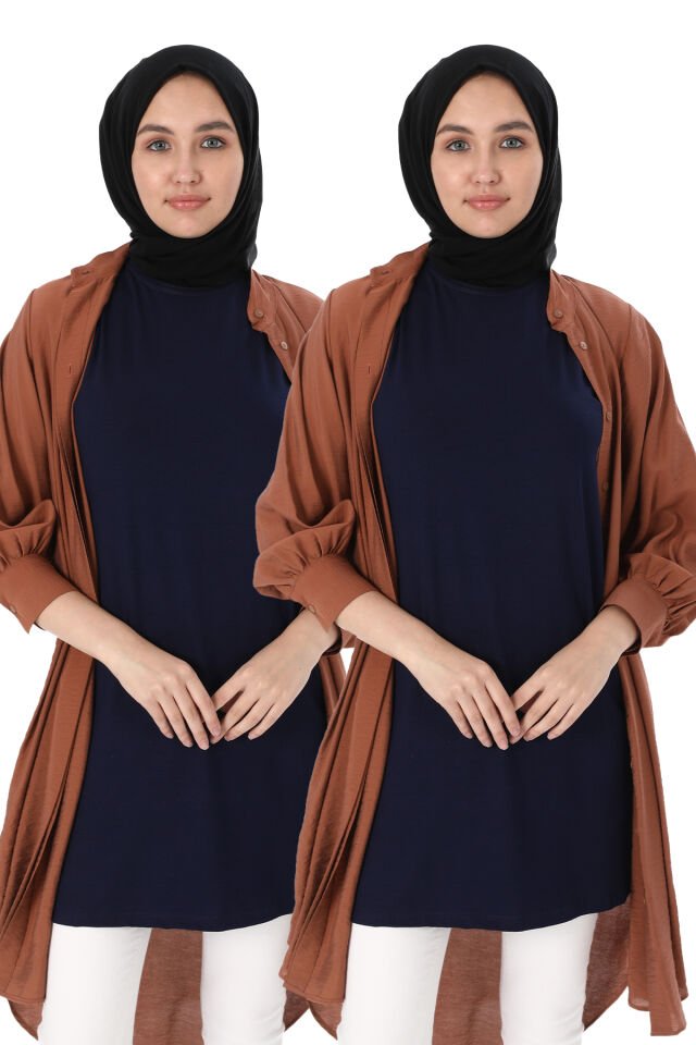 Kadın Penye Viskon Kolsuz İçlik Tesettür Tunik LACİVERT-LACİVERT - 4XL