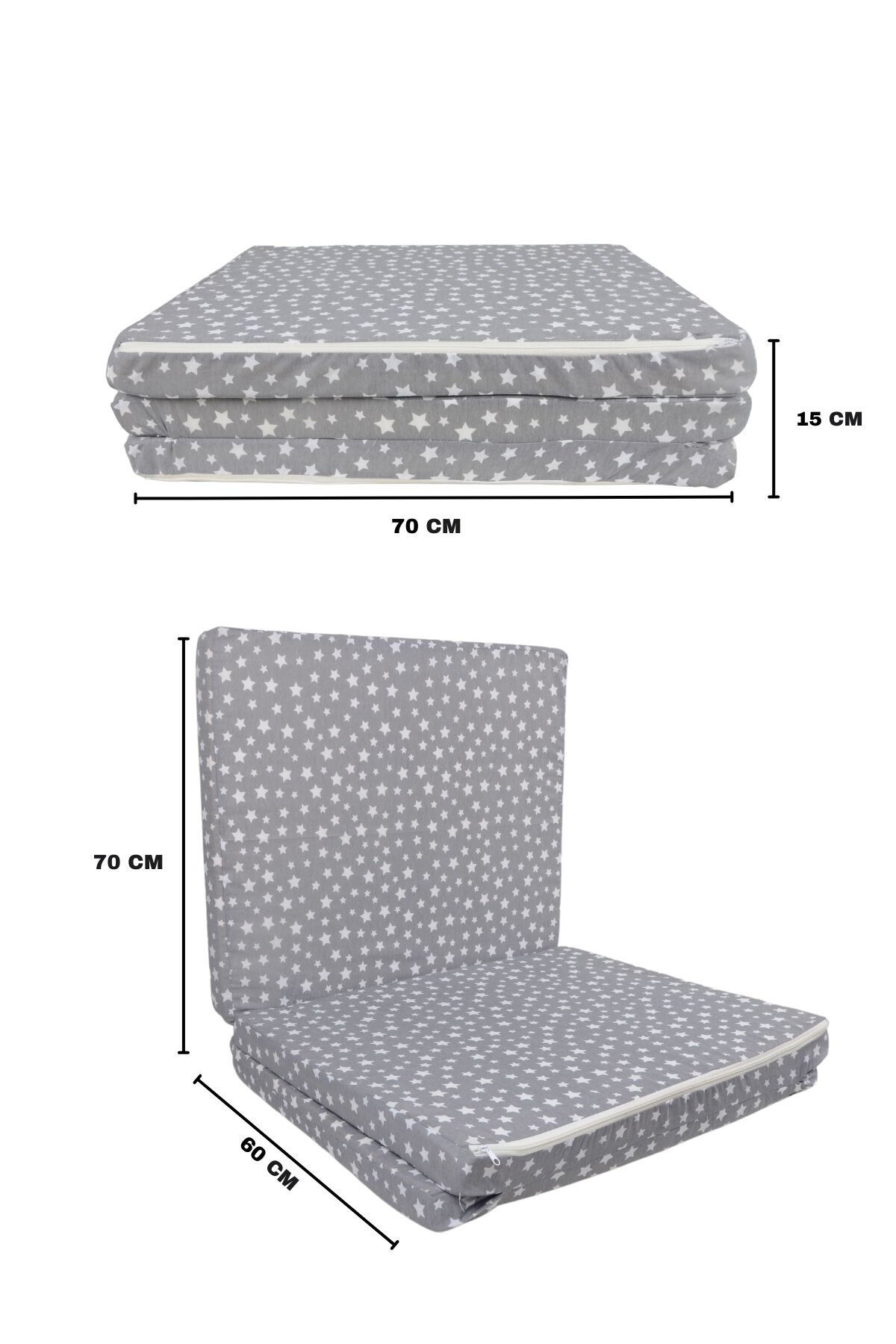 Yıldız Desenli Katlanır Sünger Yer Yatağı -Tek Kişilik 70x180 Cm 6 Cm Konforlu Minder