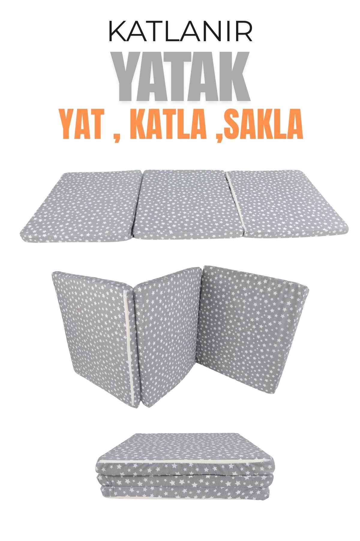 Yıldız Desenli Katlanır Sünger Yer Yatağı -Tek Kişilik 70x180 Cm 6 Cm Konforlu Minder