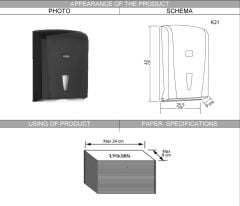 Omnipazar Vialli K21B Z Katlı Kağıt Havlu Dispenseri 400'lü Siyah