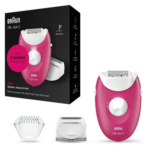 Braun Silk-épil 3 3276 Smartlight, 2'si 1 Arada Kablolu Epilatör / Ahududu Pembe