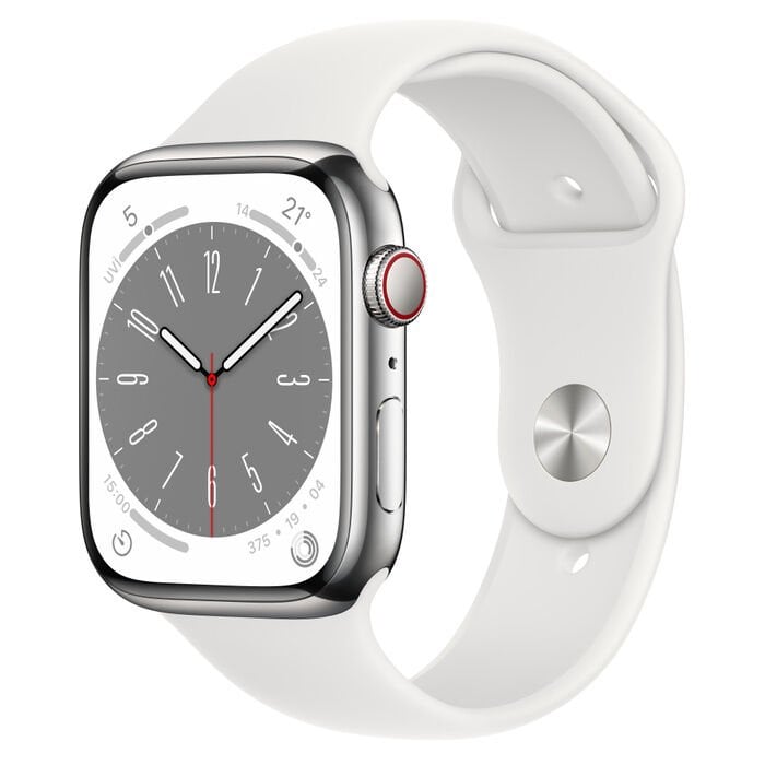 Apple Watch Series 8 GPS 45mm Gümüş Rengi Alüminyum Kasa ve Spor Kordon Akıllı Saat