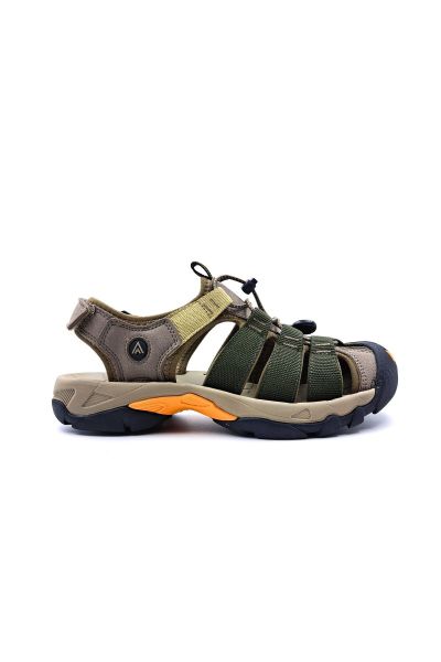 Burnu Kapalı Bej Haki Yeşil Erkek Outdoor Trekking Spor Sandalet