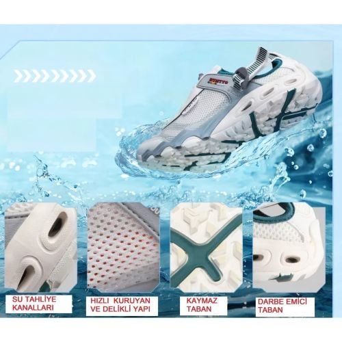 Humtto Erkek Trekking Outdoor Aqua Beyaz Lacivert Spor Sandalet Ayakkabı