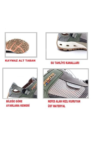 Humtto Erkek Trekking Outdoor Aqua Vizon Haki Spor Sandalet Ayakkabı