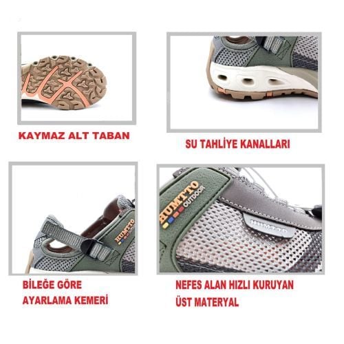 Humtto Erkek Trekking Outdoor Aqua Vizon Haki Spor Sandalet Ayakkabı