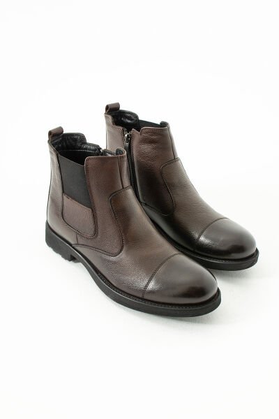Güvener Fermuarlı Hakiki Deri Bot Kahverengi