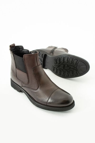 Güvener Fermuarlı Hakiki Deri Bot Kahverengi
