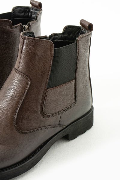 Güvener Fermuarlı Hakiki Deri Bot Kahverengi