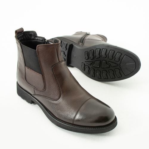 Güvener Fermuarlı Hakiki Deri Bot Kahverengi