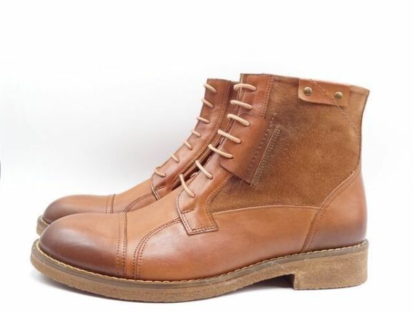 King Shoes Taba Hakiki Deri Erkek Şık Postal