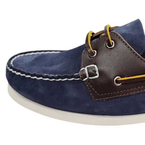 King Shoes Lacivert Nubuk Kahve Deri Tımbırlent Ayakkabı