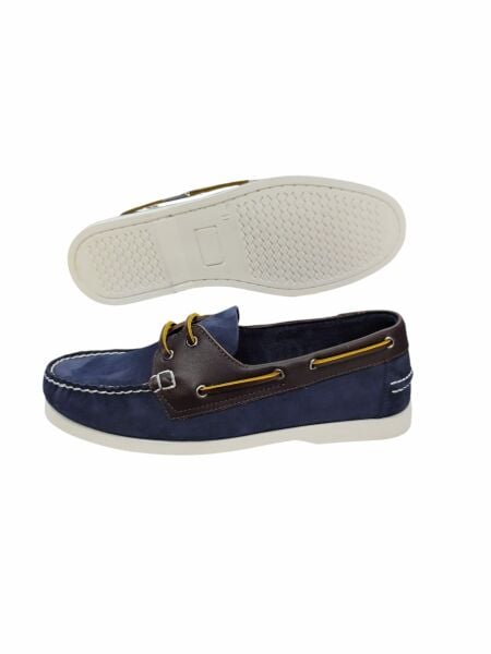 King Shoes Lacivert Nubuk Kahve Deri Tımbırlent Ayakkabı