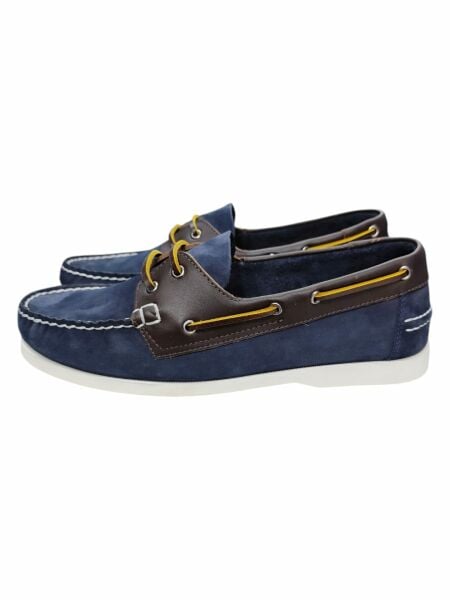 King Shoes Lacivert Nubuk Kahve Deri Tımbırlent Ayakkabı
