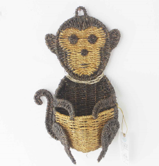 Dekoratif Hasır Askılı Sepet- Maymun Şekilli