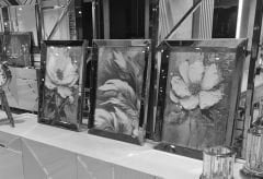 Ayna Çerçeveli Flowers Tablo, 3 lü Set