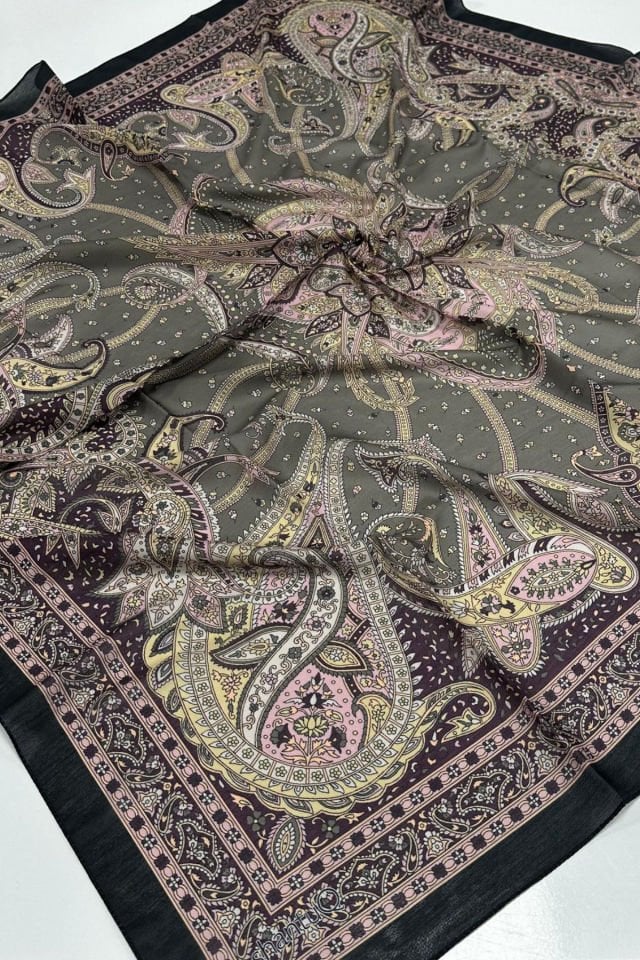 120x120 Etnik Desenli Soft Pamuk Eşarp - Siyah