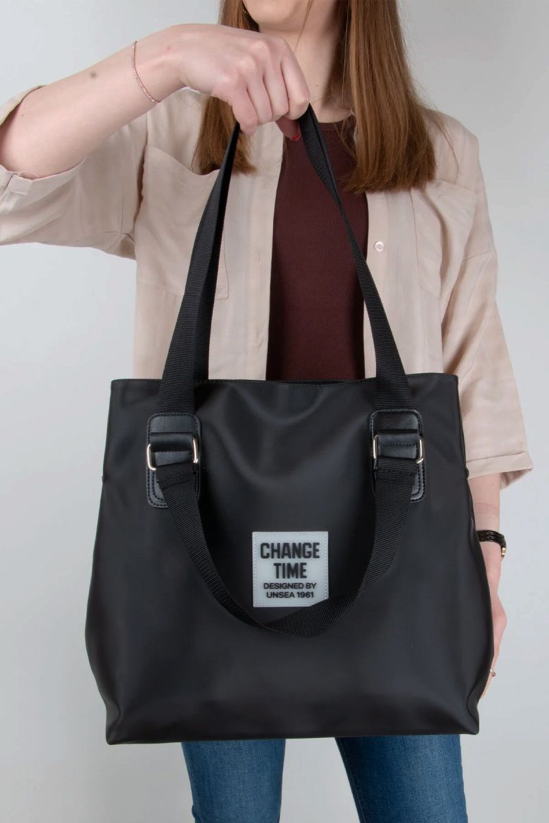 Pat Detaylı Change Time Siyah Su Geçirmez Shopper Kol Ve Omuz Çantası