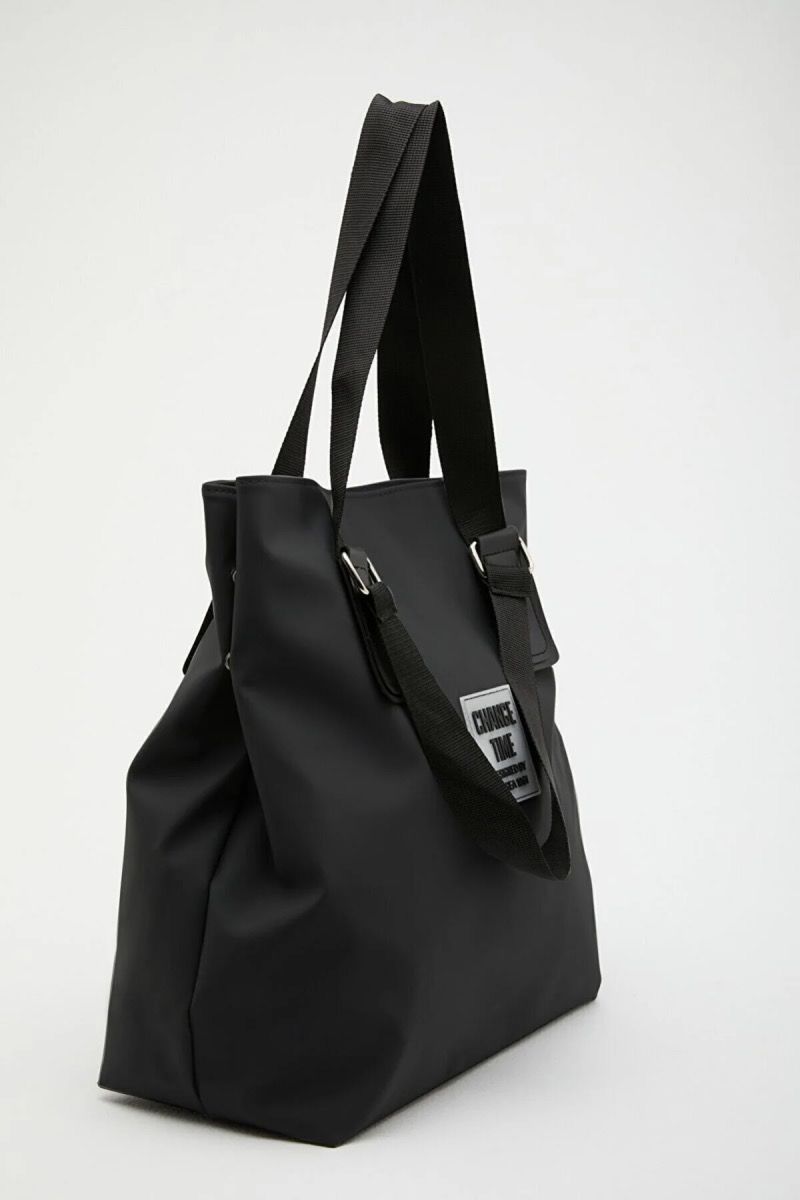 Pat Detaylı Change Time Siyah Su Geçirmez Shopper Kol Ve Omuz Çantası