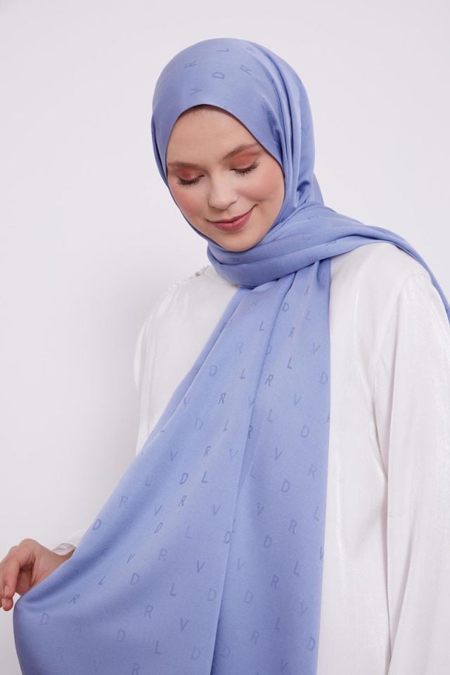 LVD Baskılı Jakarlı Şal - Açık Mavi